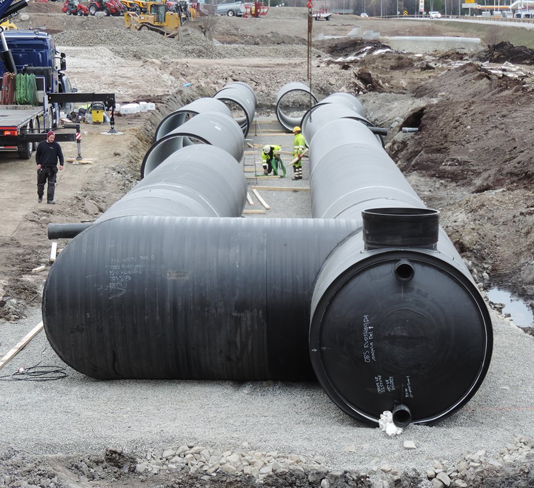 Fordrøyningsmagasin i parkeringsområde hos Coop