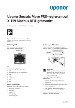 Uponor Smatrix Move PRO-reglercentral X-159 Modbus RTU-gränssnitt