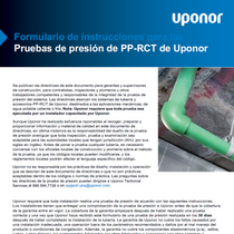Formulario de instrucciones para pruebas de presión PP-RCT de Uponor
