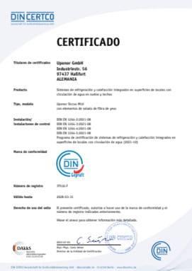 Certificación DIN CERTCO Sistema Siccus Mini con fibra de yeso