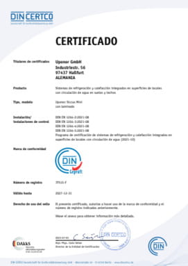 Certificación DIN CERTCO Sistema Siccus Mini con laminado