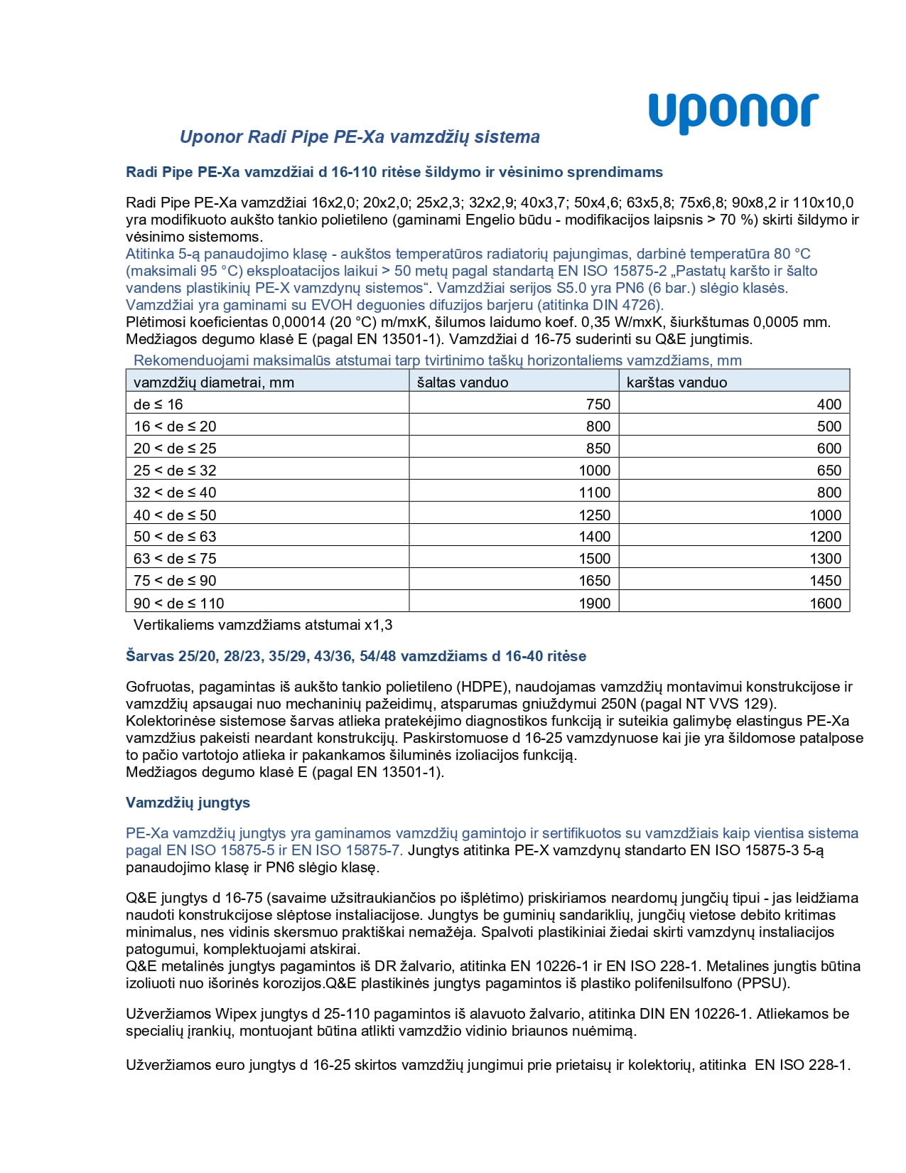 Uponor Radi Pipe PE-Xa vamzdžių sistema šildymui
