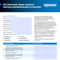 PEX Domestic Water Systems Startup and Maintenance Checklist