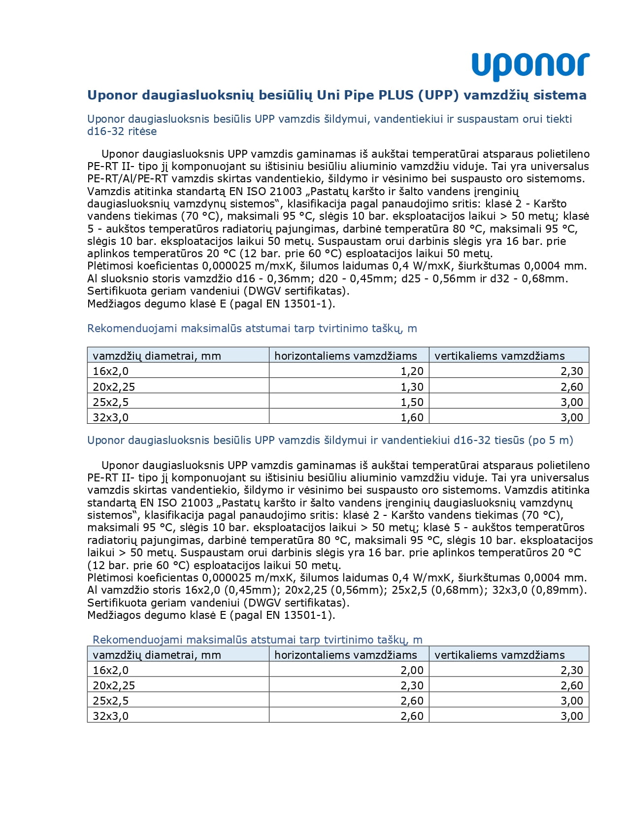 Uponor daugiasluoksnių besiūlių Uni Pipe PLUS vamzdžių sistema