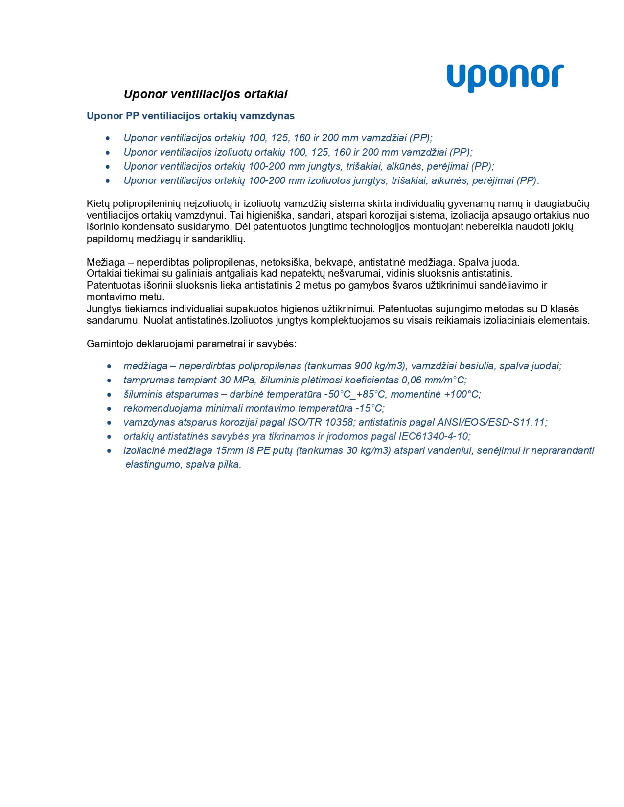 Uponor PP ventiliacijos ortakių vamzdynas