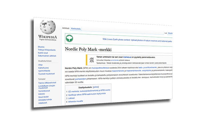 Wikipedian artikkeli Nordic Poly Markista