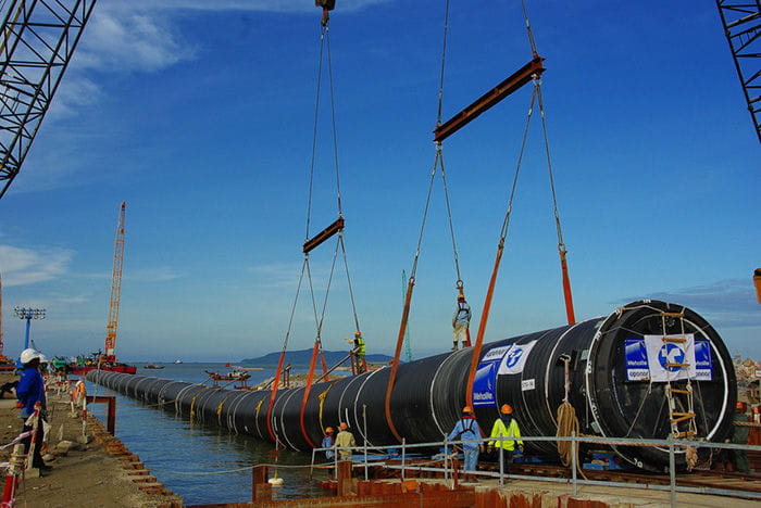 Weholite pipes in Philippines as cooling water intake and outfall pipelines.
