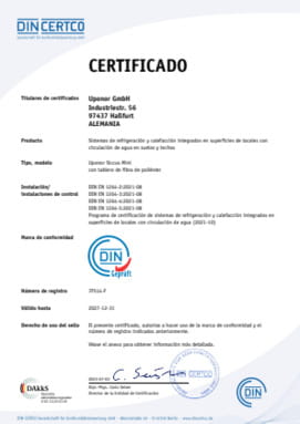 Certificación DIN CERTCO Sistema Siccus Mini con fibra de poliester