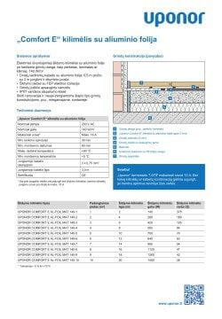 Uponor Comfort E kilimėlio su aliuminiu techninė informacija