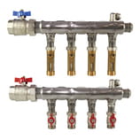 Commercial stainless-steel manifold assembly, 1 1/2" with flow meter & ball valve